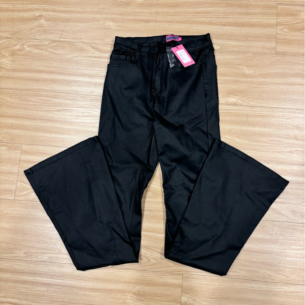 Edikted Faux Leather Flare Jeans